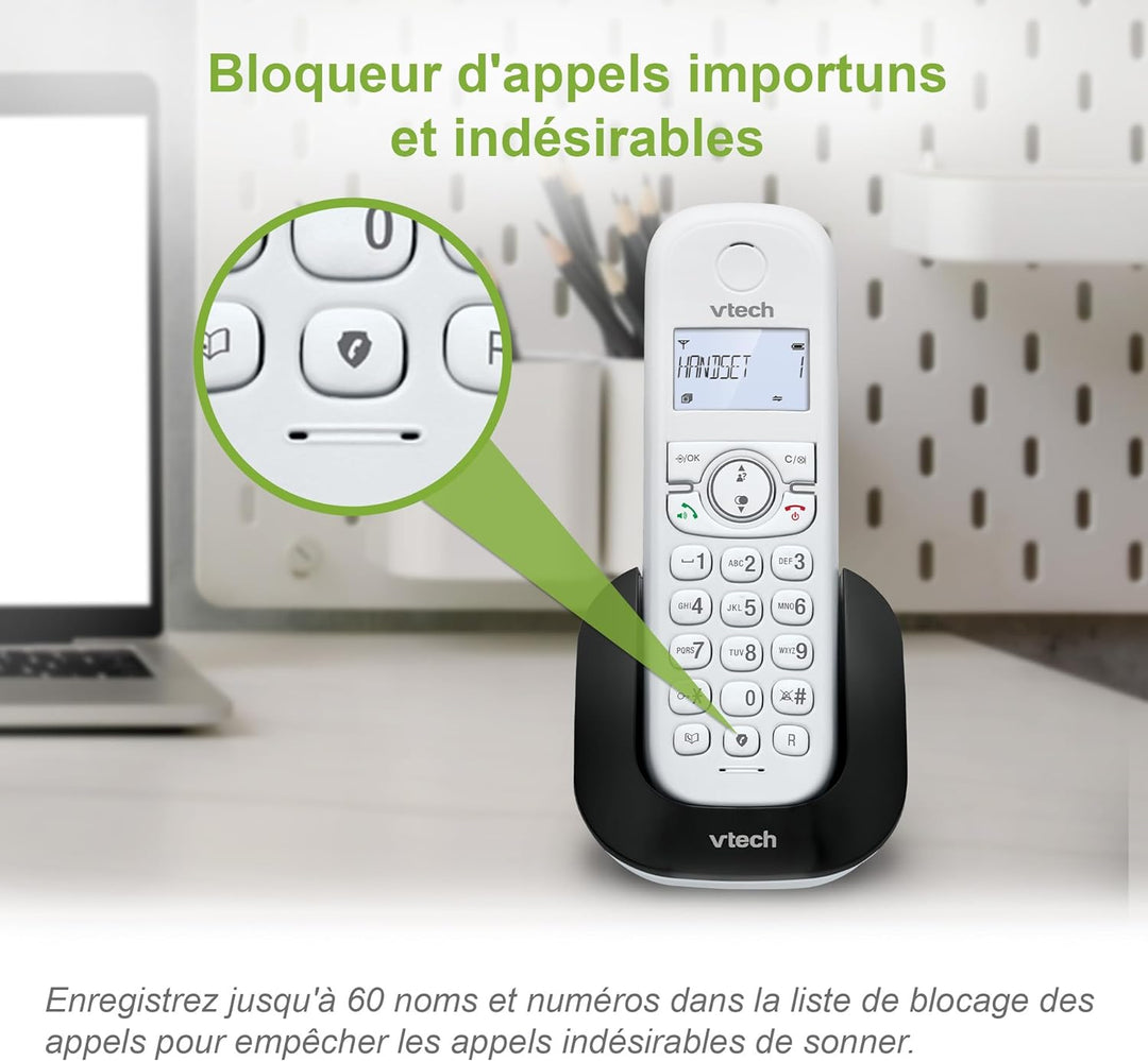 (Französische Fassung) VTech CS1501 Schnurloses DECT-Telefon mit Zwei Mobilteilen, Anrufsperre, Anru