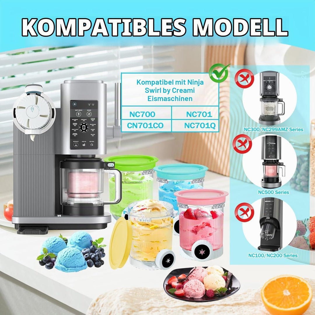 4 Stück Behälter für Ninja Creami Swirl NC701EU 480ml, Spülmaschinenfest und BPA-frei Behälter Swirl