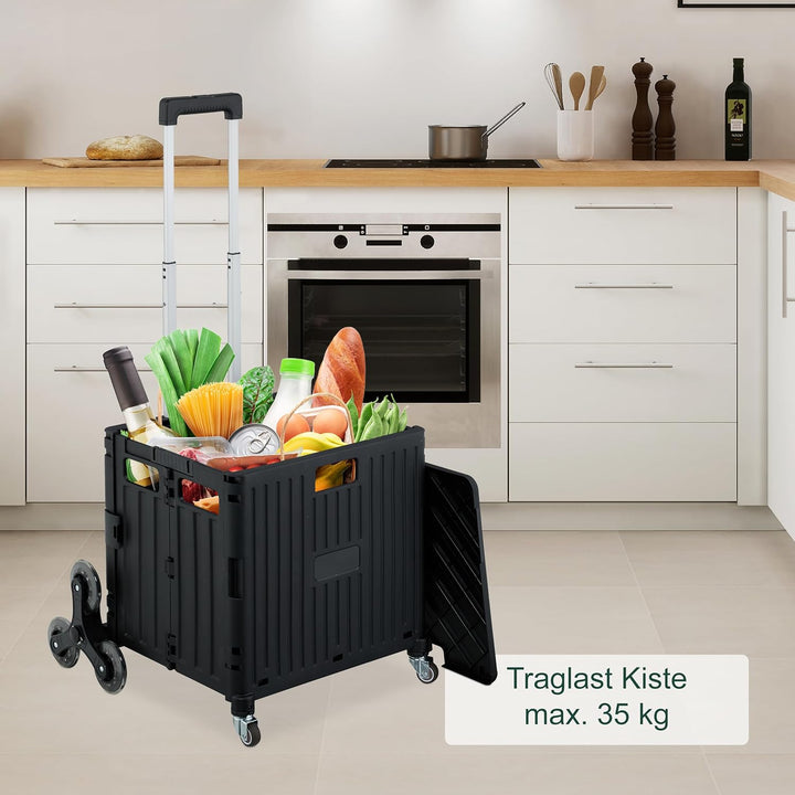 Relaxdays Einkaufstrolley Treppensteiger, klappbar, Einkaufskorb mit Rollen, Deckel, Teleskopgriff,