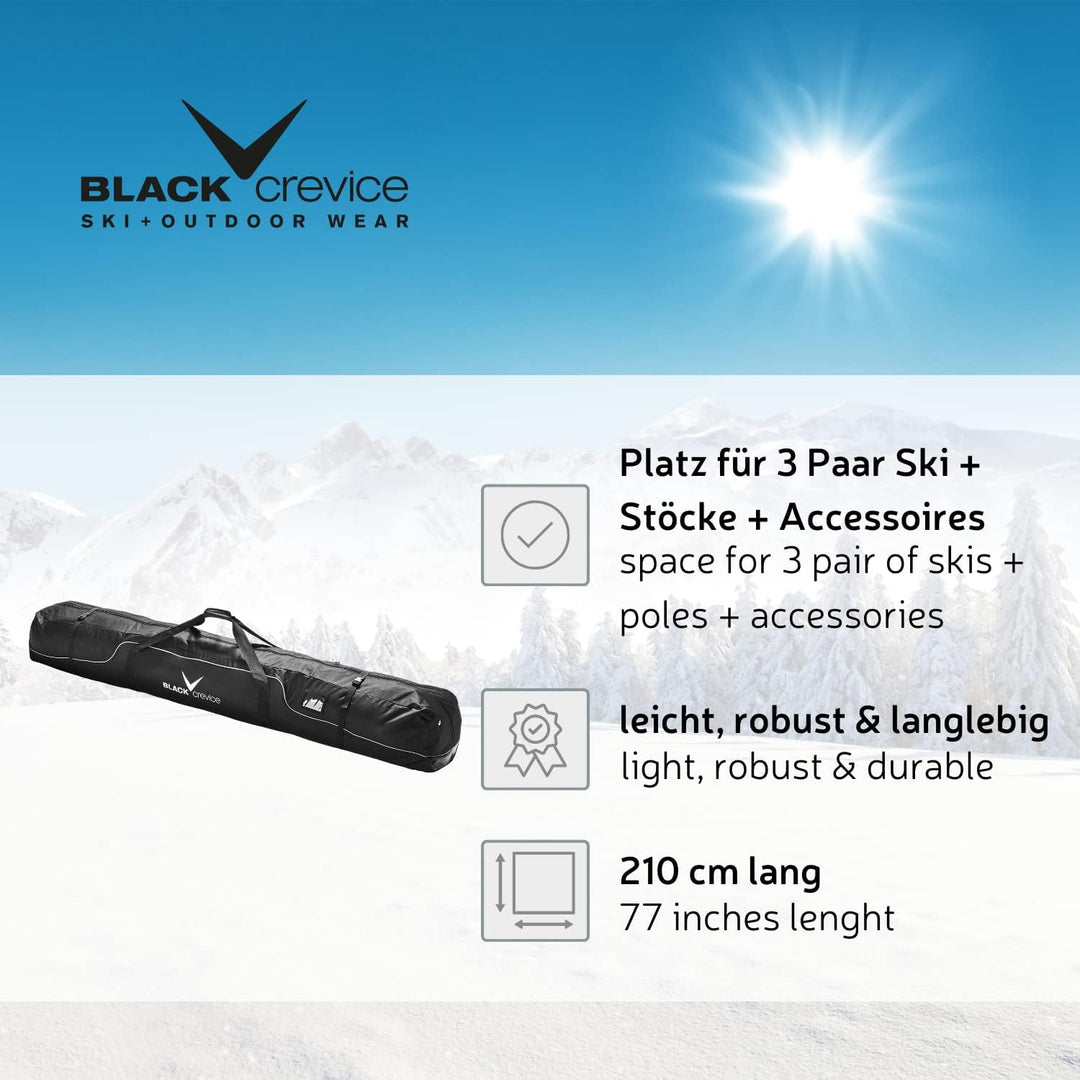 Black Crevice Nordic Ski Case I Skitasche für 3 Paar Langlaufski I Robuster Skisack 210 cm I Hochwer