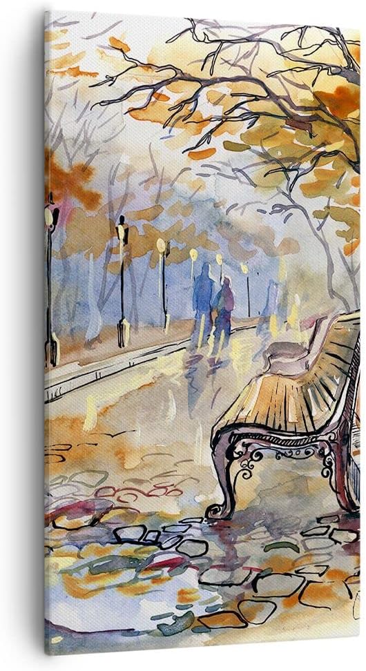 Bilder auf Leinwand 55x100cm Leinwandbild mit Rahmen Path Bench Herbst Frau Gross Wanddeko Bild Schl