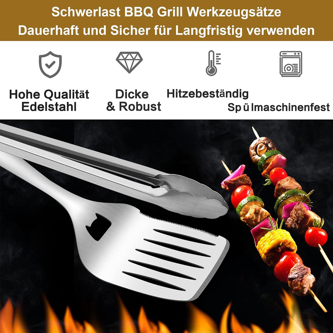 Herogo Grillbesteck Set, 6-teilig Edelstahl Grill Zubehör mit Tragetasche, Grillwerkzeug-Set mit Zan
