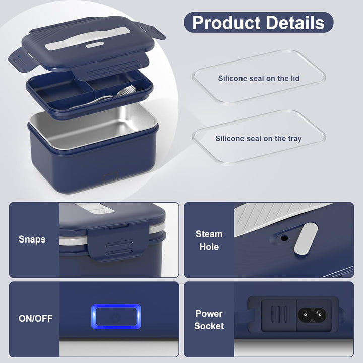 100W Elektrische Lunchbox Erwachsene, 3-in-1 12/24/220V Thermo Lunch box mit Besteck und Isolierter