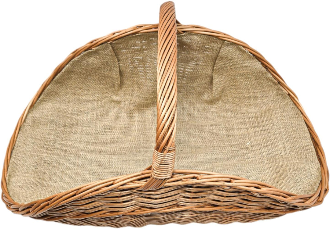 Kaminholzkorb aus Rindenweide mit Jutefutter (72 × 42 × 25/39 cm) – Handgeflochtener Weidenkorb zum