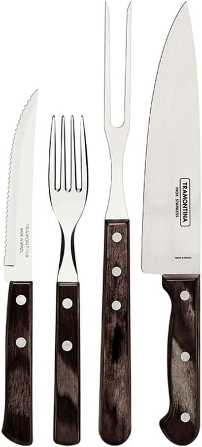 Tramontina Grillbesteck Set, 14-teilig, Edelstahl, Grillset mit Steakbesteck, Tranchiergabel und Tra