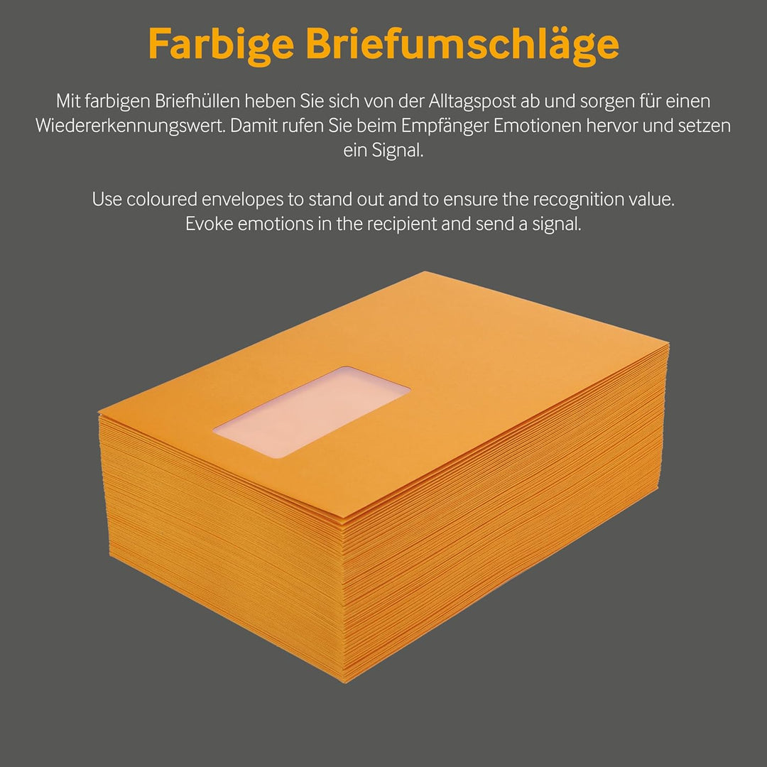 Farbige Briefumschläge - Orange ~162 x 229 mm (DIN C5) | 130 g/qm Colorista | Mit Fenster | Haftkleb