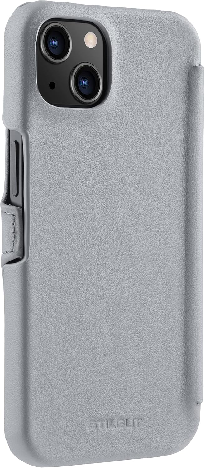 STILGUT Book Case kompatibel mit iPhone 13 mini (5.4“) Hülle aus Leder mit Clip-Verschluss, Klapphül