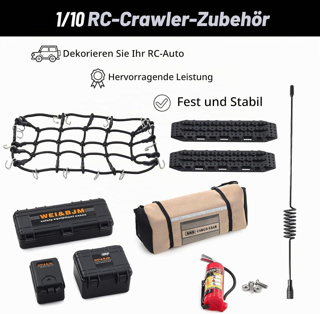 Ezweiji RC Crawler Zubehör, 1/10 Truck Dachträger Rc Zubehör Set 8 in 1 Tankaufbewahrungsbox, Gepäck