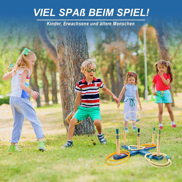 SunNordic Ringwurfspiel-Set aus Holz inklusive Wurfringen und Tragetasche Blue, Blue