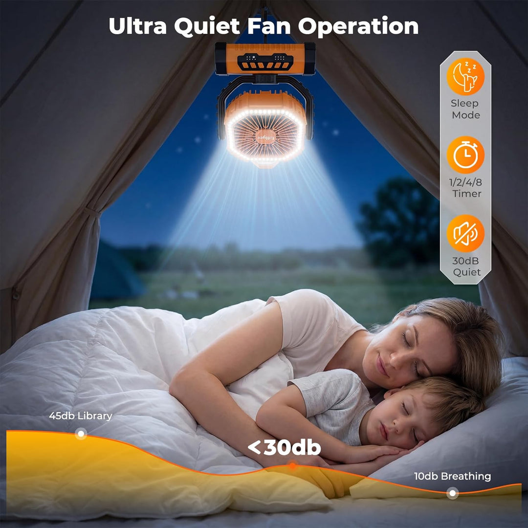 Outdoor Camping Ventilator mit Licht, 20000mAh Akku, wiederaufladbarer tragbarer Ventilator mit Fern