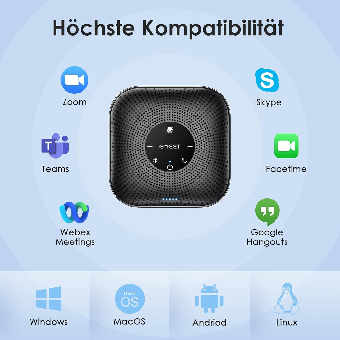 EMEET Konferenzlautsprecher M0 Plus,4 AI Mikrofon Arrays für 360° Raumabdeckung,PC Freisprecheinrich