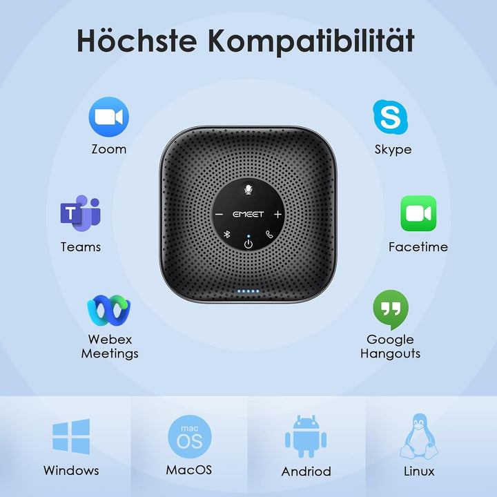 EMEET Konferenzlautsprecher M0 Plus,4 AI Mikrofon Arrays für 360° Raumabdeckung,PC Freisprecheinrich