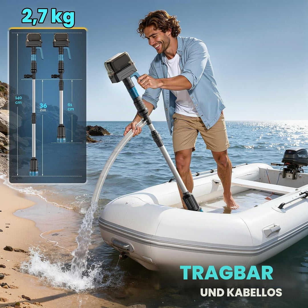 Ecarke Akku-Regenfasspumpe kompatibel mit Makita 18V – Fördermenge 3000 L/h, 8 m Förderhöhe, Auto-St