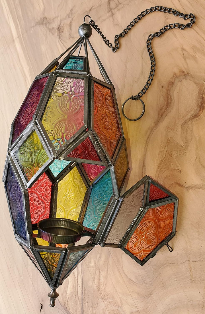 Teelicht-Laterne aus Glas, marokkanischer Stil, gross, mehrfarbig Mehrfarbig L, Mehrfarbig L