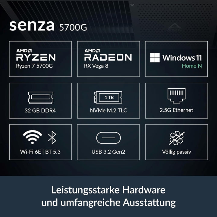 ARCTIC Senza 5700G - Passiv gekühlter, lautloser PC zur Montage unter dem Tisch, Windows 11 Home, AM