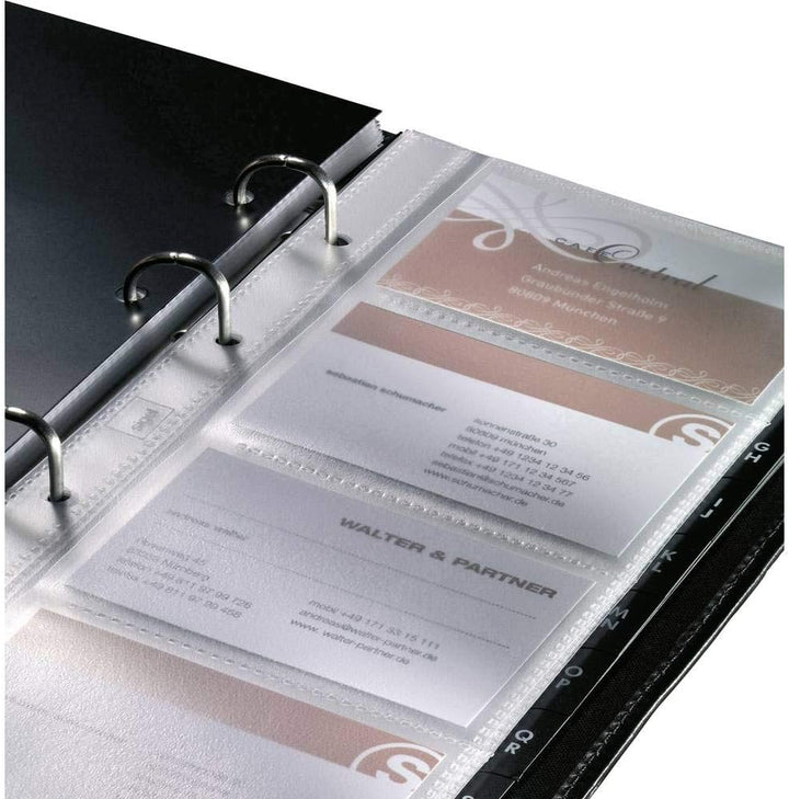 SIGEL VZ204 Visitenkarten-Ringbuch für 160 Karten, aus Rindsleder, mit 20 Sichthüllen und Register A