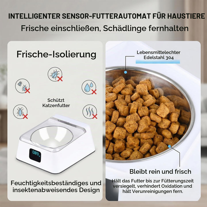 Nassfutterautomat für Katzen, 350ml Katzenfutter Automat mit Infrarot Sensor, Automatischer Futterna