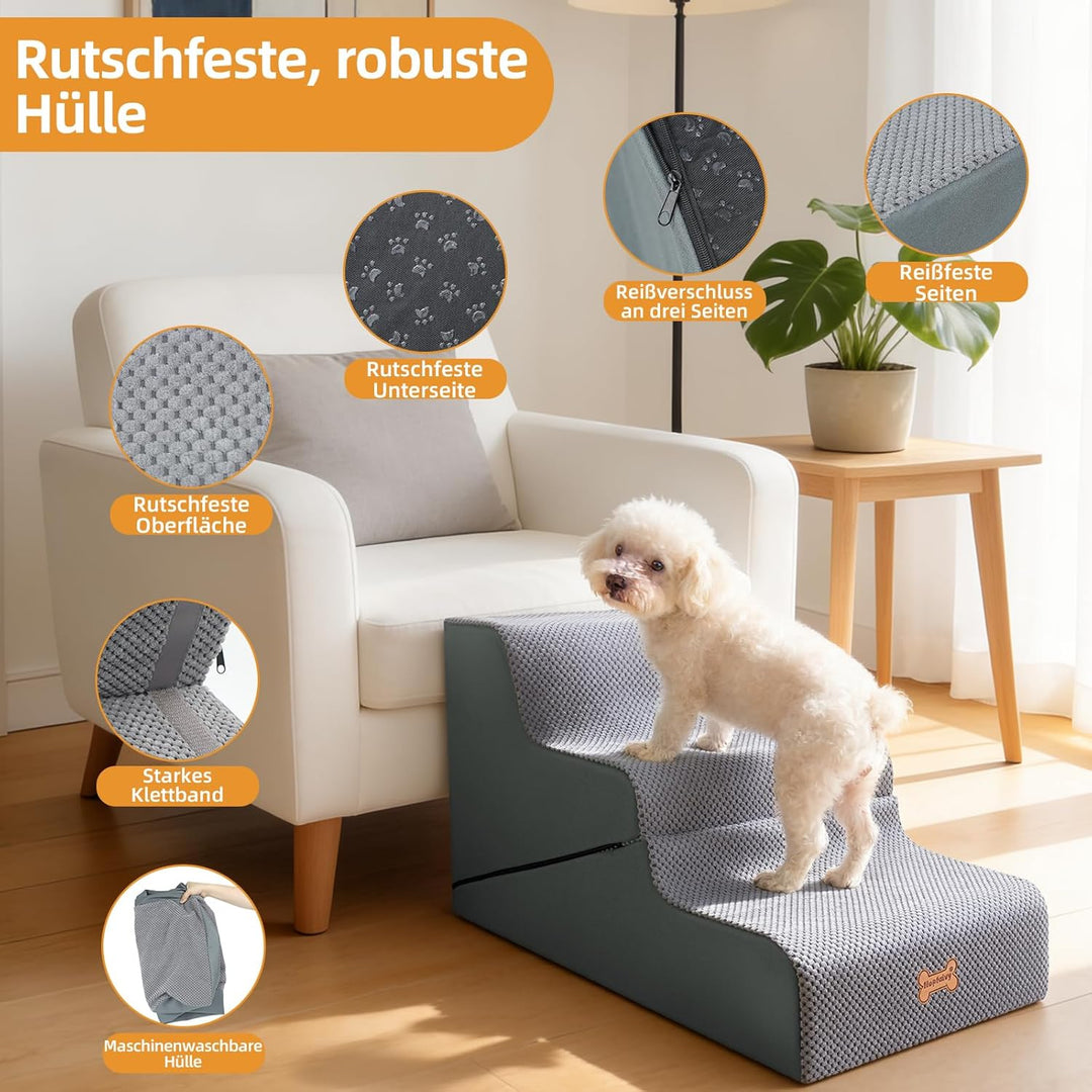 Nepfaivy Hundetreppe für Kleine Hunde 3 Stufen - 2-in-1 Hunde Treppe Hunderampe für Bett und Sofa, H