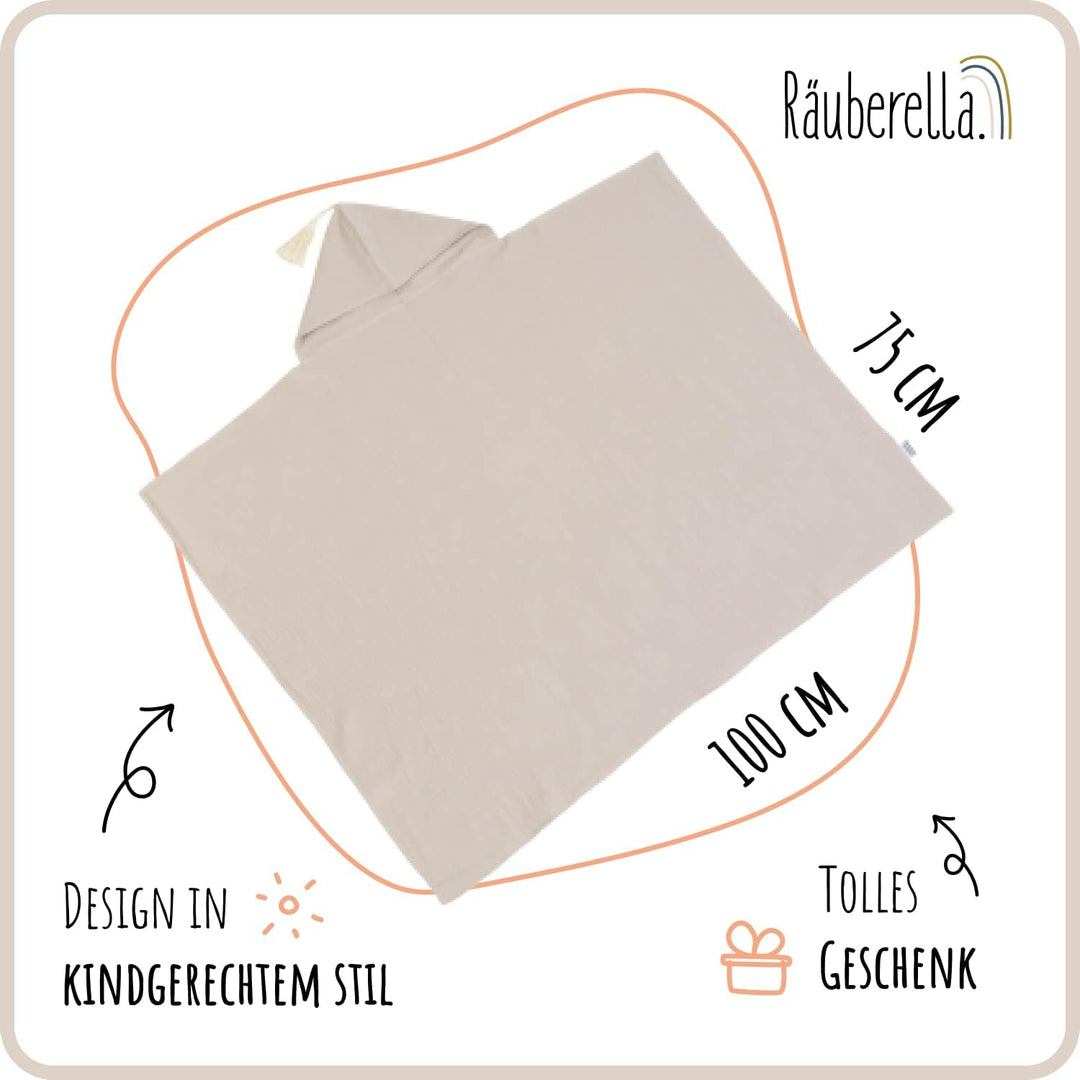 Räuberella® Kapuzenhandtuch-Baby in Beige I 75x100cm I Musselin-Badetuch-Baby aus 100% Bio-Baumwolle