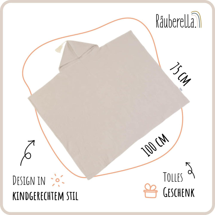 Räuberella® Kapuzenhandtuch-Baby in Beige I 75x100cm I Musselin-Badetuch-Baby aus 100% Bio-Baumwolle