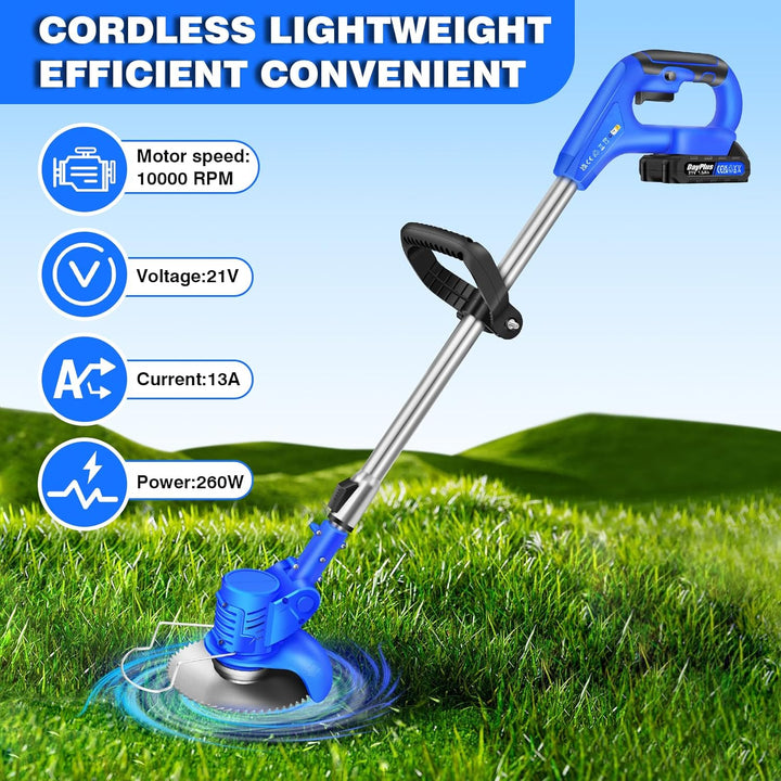 21V Elektrischer Akku-Rasentrimmer Trimmer Garten Kantenschneider mit Akku Blau with 1 battery Blau,