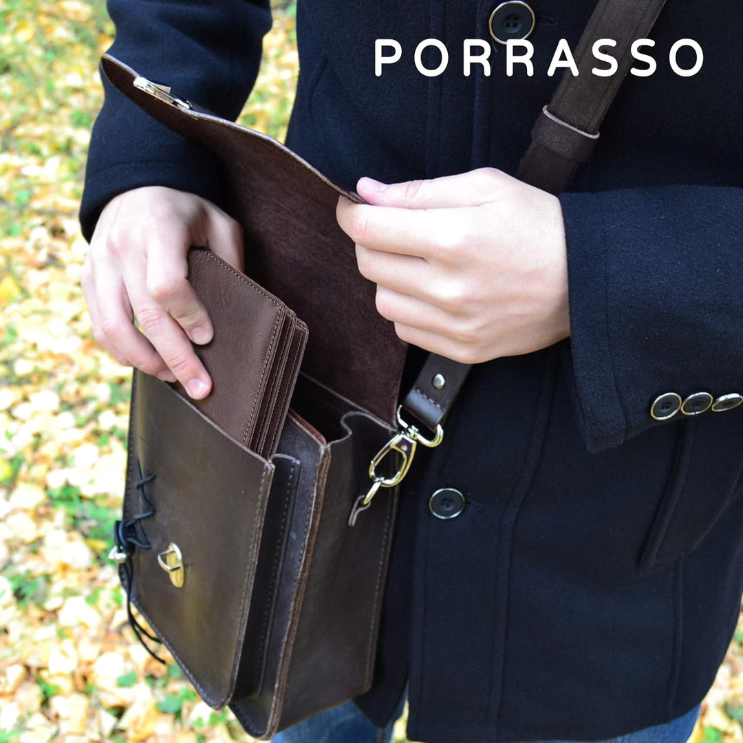 PORRASSO Herren Geldbörse Geldbeutel Kreditkartenetui Leder Brieftasche Wallet Kartenetui Bifold Por