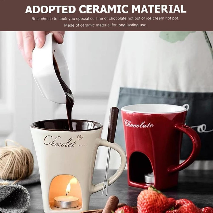 Schokofondue Tasse 200 Ml Keramik Schokoladenfondue Tasse Schoko Fondueset Mit Gabel Und Teelicht Bu