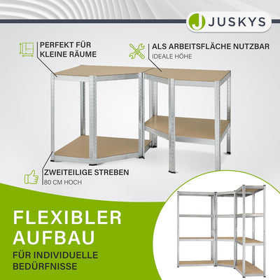 Juskys 3er Metall Regalsystem Easy | 1 Eckregal & 2 Lagerregale | 12 Böden aus MDF Holz | 960 kg | S