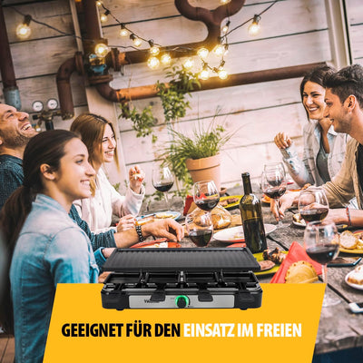 Tristar Raclette – 8 Personen – Kochfläche 42 x 23 cm – Einstellbarer Thermostat mit Lichtring – 140