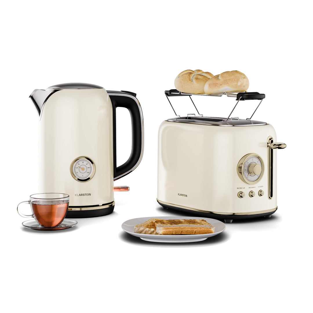 Klarstein Victoria Toaster Wasserkocher Set, Retro Design, 2 Scheiben Toaster mit 7 Bräunungsstufen