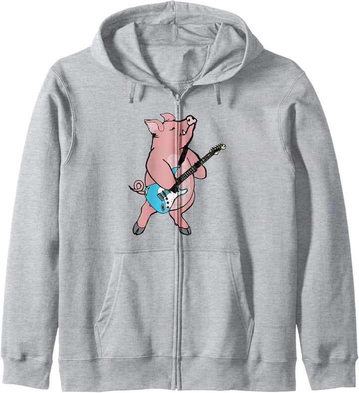 Pig Playing Electric Guitar Rock & Roll Funny Music Kapuzenjacke