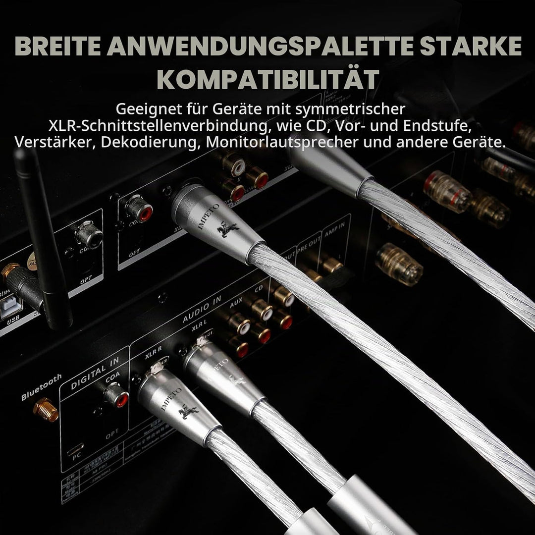 Impeto high end XLR Kabel，HIFI Mikrofonkabel, S-OCC 3-Pin XLR Stecker auf Buchse Mikrofonkabel für M