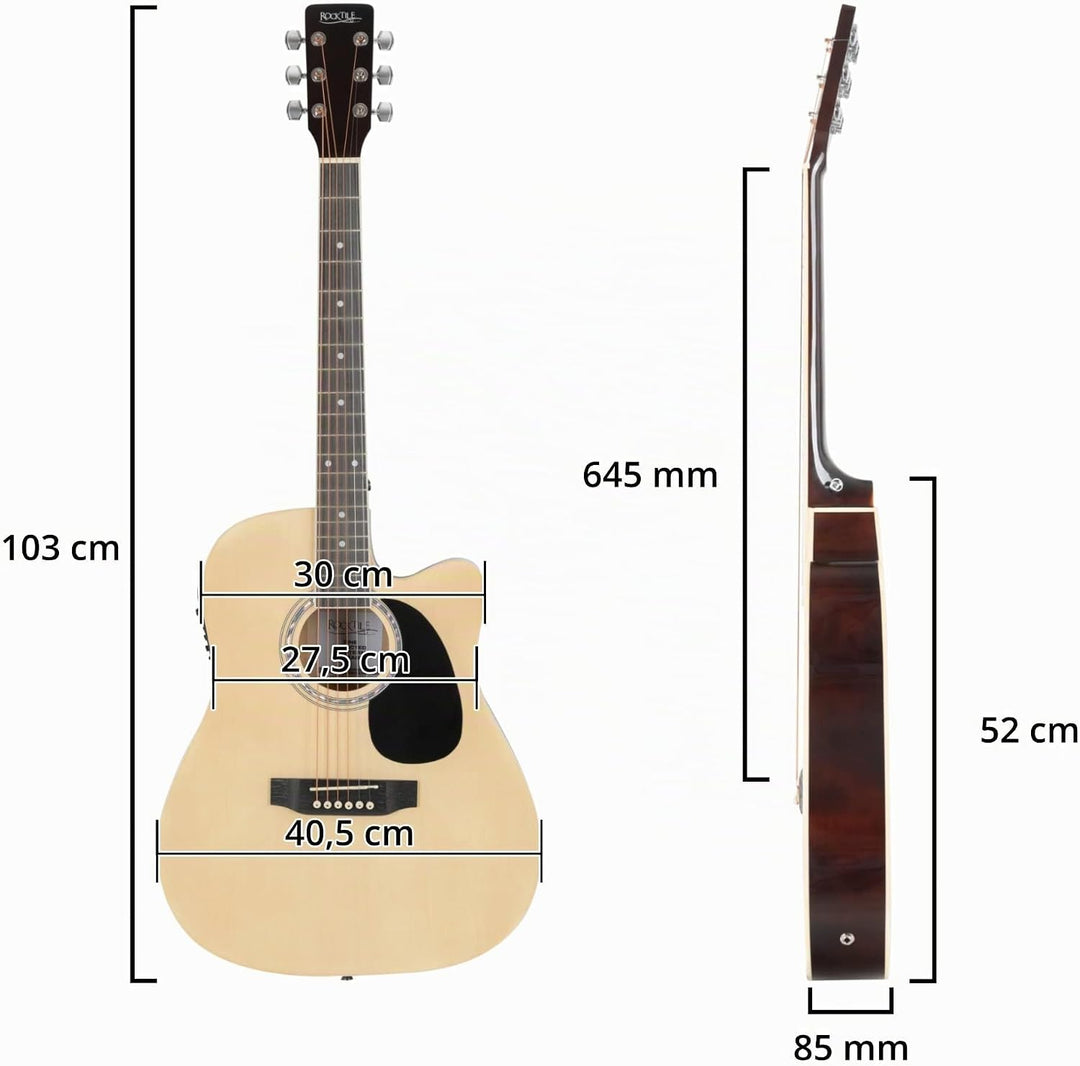 Rocktile WSD-8CE-NT Slim Line Westerngitarren Set - Dreadnought Akustik Gitarre - Westerngitarre mit