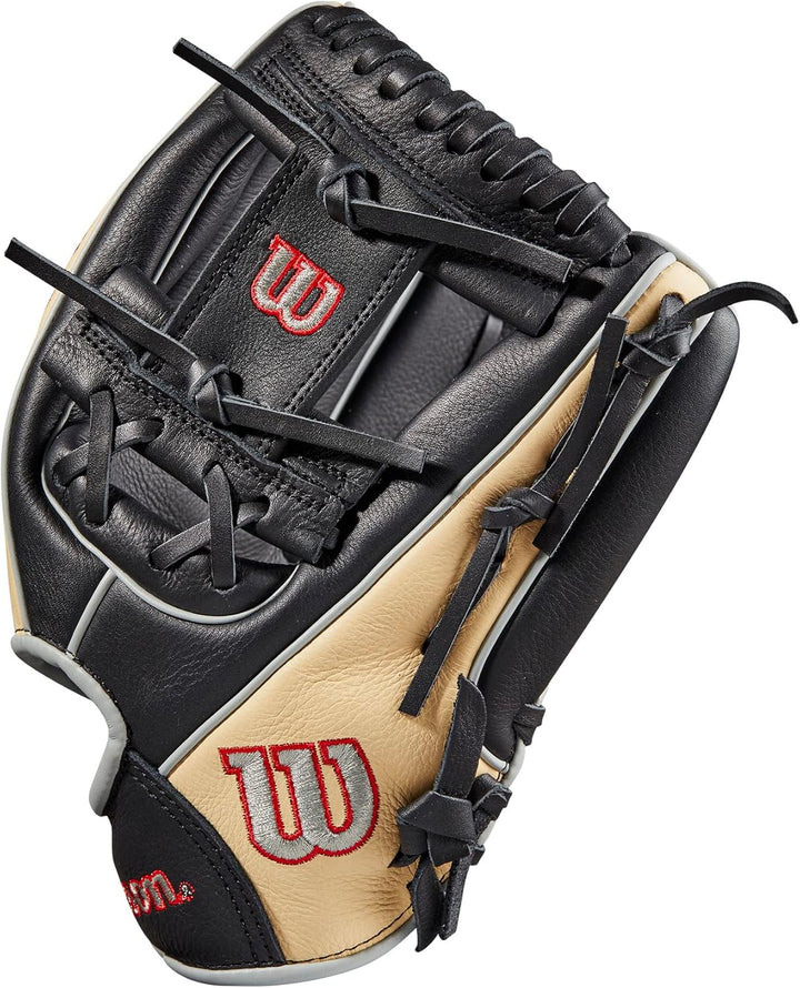 WILSON 2023 A500 Jugend-Baseballhandschuh Schwarz/Blond/Rot 11.5" Rechte Hand Wurf, Schwarz/Blond/Ro