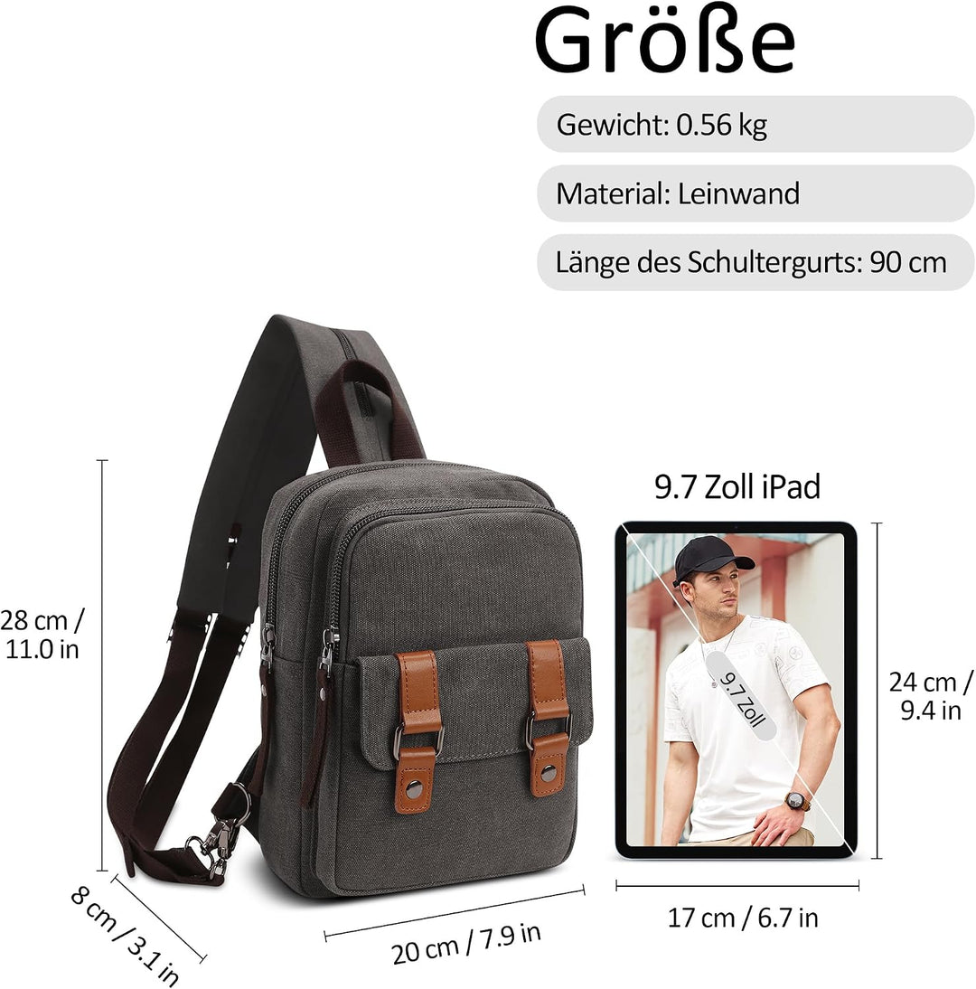 DORRISO Herren Rucksack Damen Klein Tagesrucksäcke Mode Brusttasche Sling Bag Leinwand Schultertasch