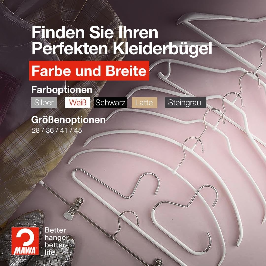 MAWA Kleiderbügel, Set mit 50 platzsparenden und rutschfesten Bügeln, ideal für Hemden und Blusen, m