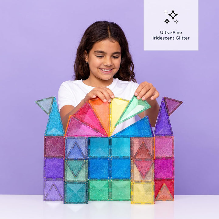 CONNETIX Magnetische Fliesen Glitzer Schloss Paket, 48 Stück