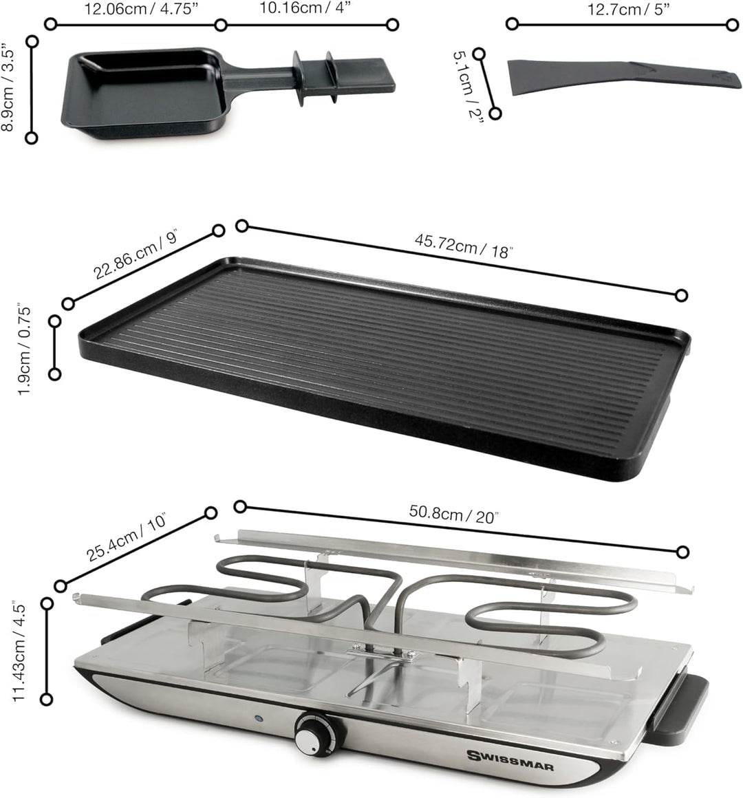 Swissmar Geneva Raclette 8 Personen, Raclette Grill mit Pfännchen und Schiebern, antihaftbeschichtet