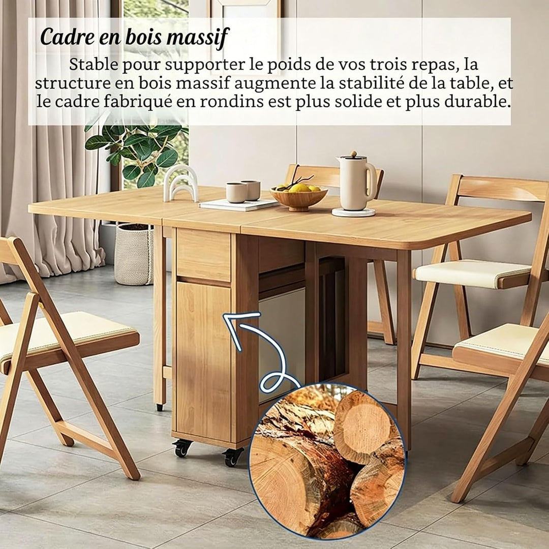 HiFi Rack Audio Regal Klapptisch esstisch, Vielseitiger Klapptisch Küche, mit Rollen und 4 Stühlen,