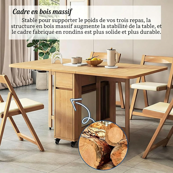 HiFi Rack Audio Regal Klapptisch esstisch, Vielseitiger Klapptisch Küche, mit Rollen und 4 Stühlen,
