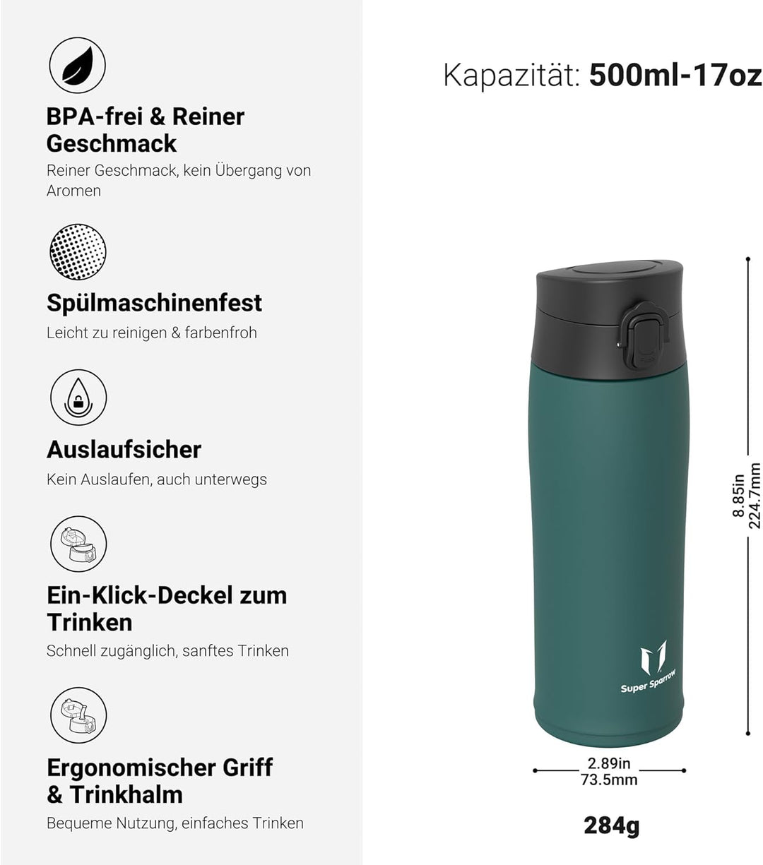 Super Sparrow Trinkflasche Edelstahl - Trinkbecher - 350ml, 500ml, 750ml, 950ml - BPA-Frei, Auslaufs