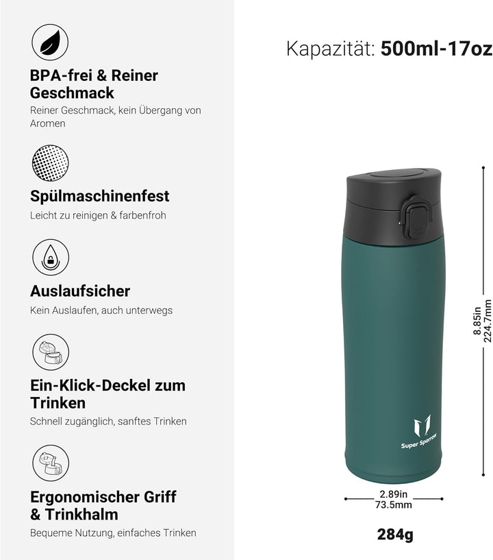 Super Sparrow Trinkflasche Edelstahl - Trinkbecher - 350ml, 500ml, 750ml, 950ml - BPA-Frei, Auslaufs