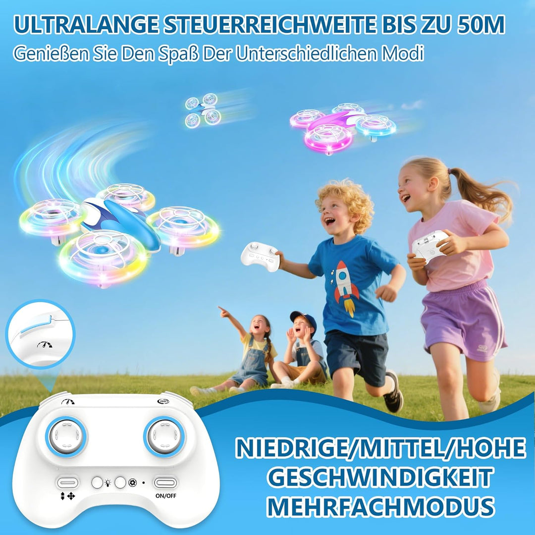 Mini Drohne für Kinder Spielzeug ab 6+ Jahre, Mini Drone Set mit 7 LED Lichteffekte, 3 Akkus, Indoor