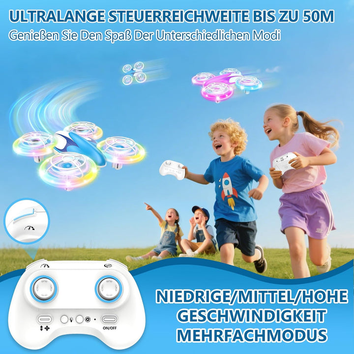 Mini Drohne für Kinder Spielzeug ab 6+ Jahre, Mini Drone Set mit 7 LED Lichteffekte, 3 Akkus, Indoor
