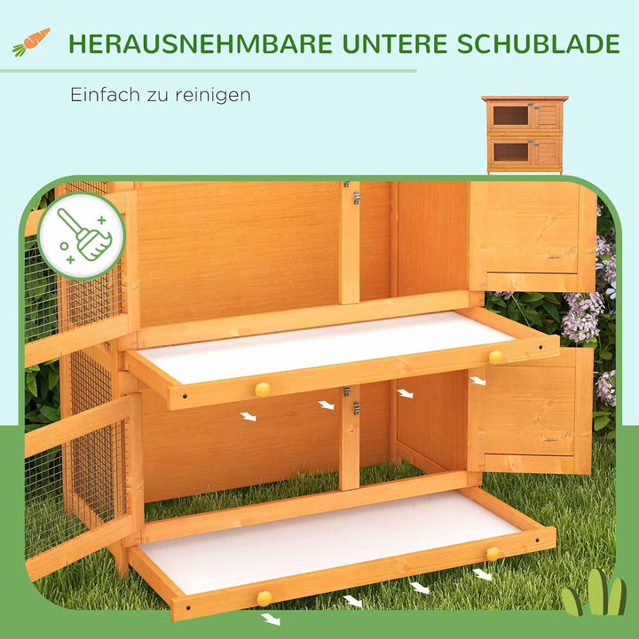 PawHut Kleintierstall Kleintierhaus mit Asphaltdach Zwergkaninchenstall doppelstöckig Meerschweinche