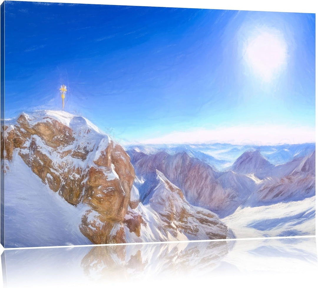 Pixxprint Zugspitze im Sonnenlicht als Leinwandbild/Grösse: 100x70 cm/Wandbild/Kunstdruck/fertig bes
