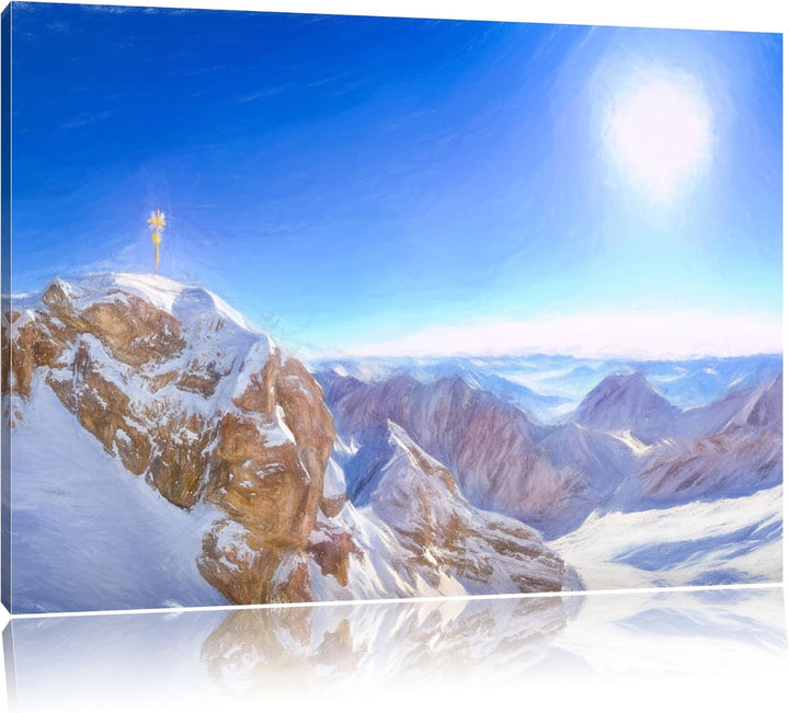 Pixxprint Zugspitze im Sonnenlicht als Leinwandbild/Grösse: 100x70 cm/Wandbild/Kunstdruck/fertig bes
