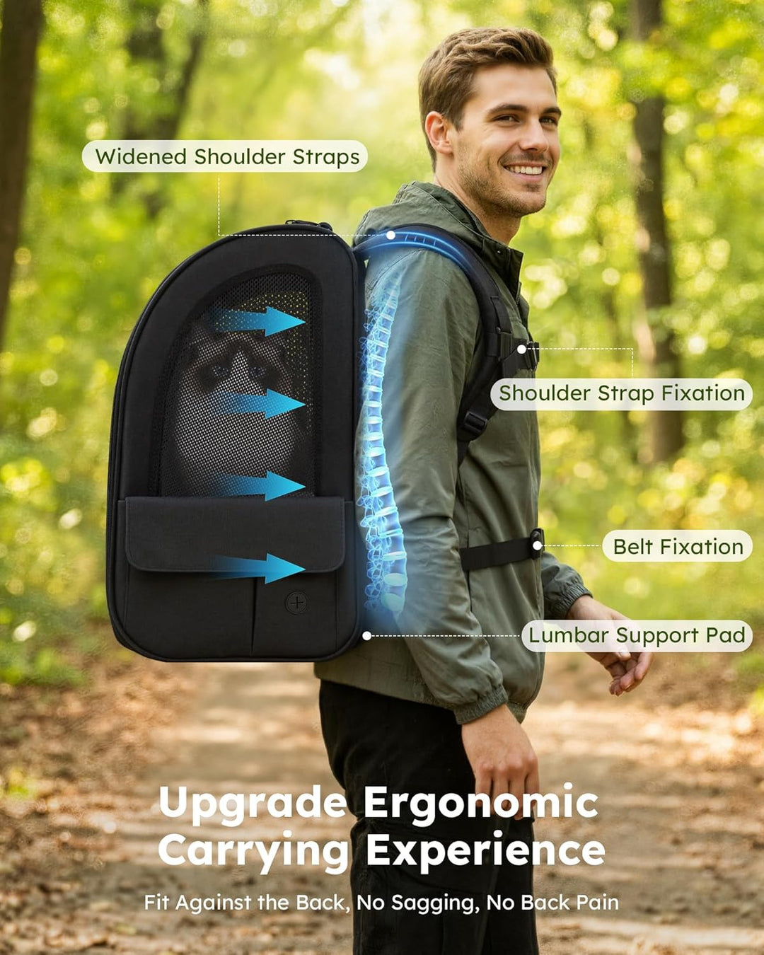 pecute Hunderucksack Erweiterbar XL für 6-10 kg, Faltbar Katzenrucksack Katzen mit Anti-offener Reis