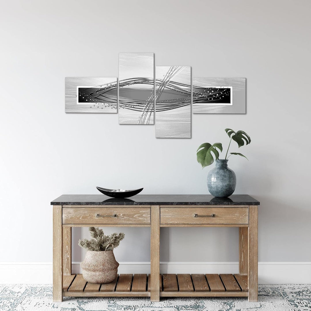 Runa Art Bild Modern Abstrakt - Made in Germany - Wandbilder Schwarz Weiss Grau 4 Teilig 103042c 100