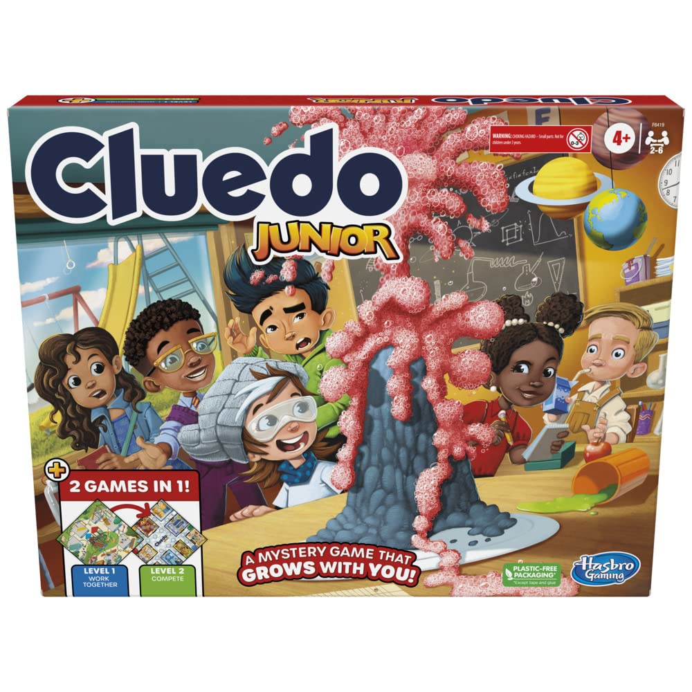 Clue Junior Spiel, 2-seitiges Spielbrett, 2 Spiele in 1, Clue Mystery Spiel für jüngere Kinder, Kind
